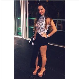 White and silver sequin/mirrored crop top